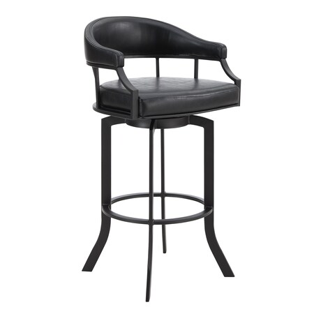 Armen Living Pharaoh Swivel 26" Black Powder Coated and Black Faux Leather Metal Bar Stool 721535743315